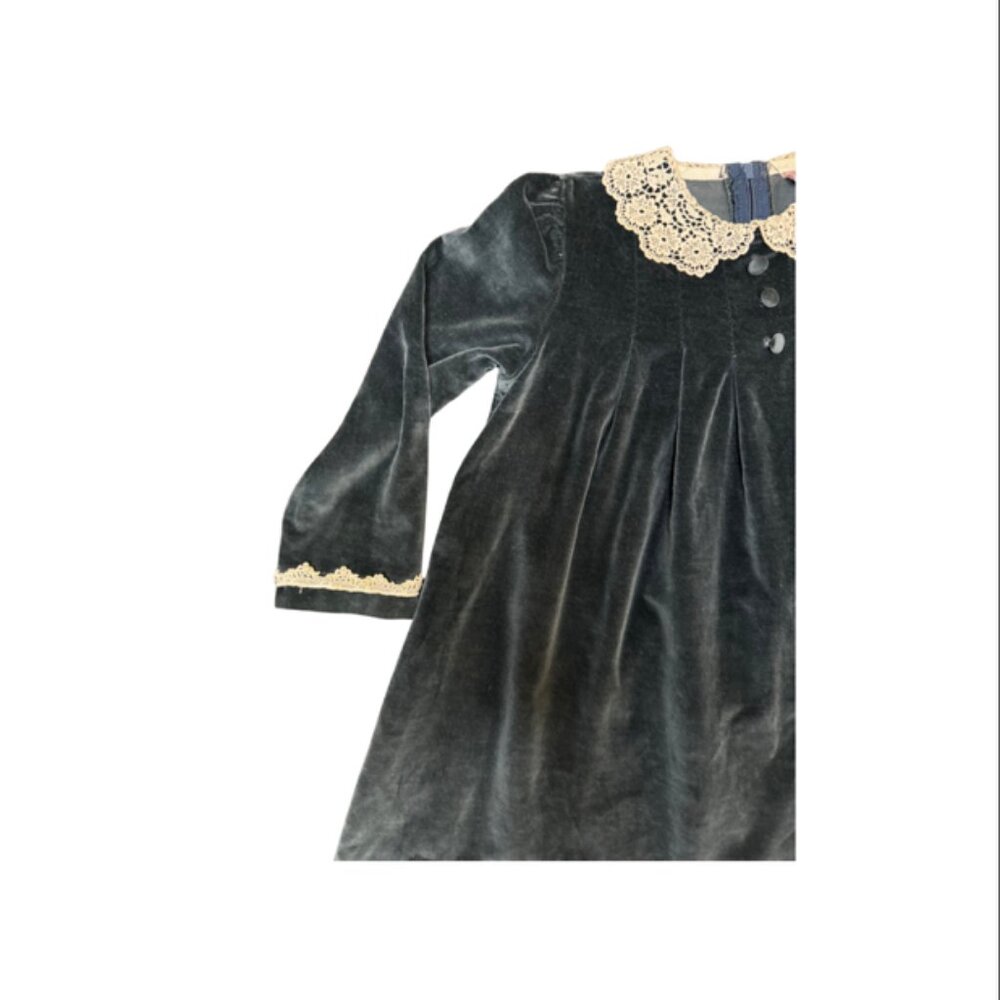 Vintage Beatique Girls Velvet Dress Size 5 –Blue Holiday Dress with Lace Collar - Picture 5 of 9